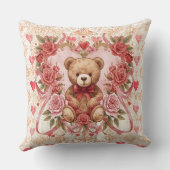 Valentine's ,Teddy Bear,Pink Love Heart and Flower クッション (裏面)