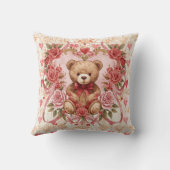 Valentine's ,Teddy Bear,Pink Love Heart and Flower クッション (裏面)