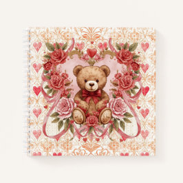 Valentine's ,Teddy Bear,Pink Love Heart and Flower ノートブック