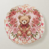 Valentine's ,Teddy Bear,Pink Love Heart and Flower ラウンドクッション (裏面)