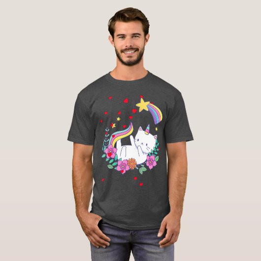 Valentines Unicorn Cat Kittycorn Tシャツ (正面フル)