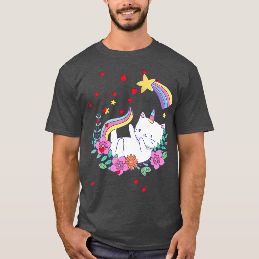 Valentines Unicorn Cat Kittycorn Tシャツ (正面)