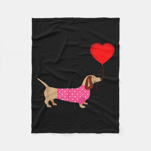 Valentines Weiner Daschund Doxie In Dog Dress  フリースブランケット (正面)