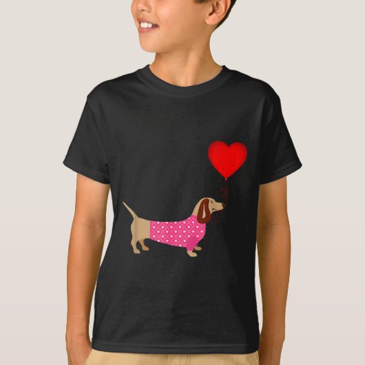 Valentines Weiner Daschund Doxie In Dog Dress  Tシャツ (正面)