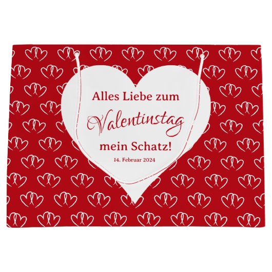 Valentinstag, zwei rote Herzen -  ラージペーパーバッグ (正面)