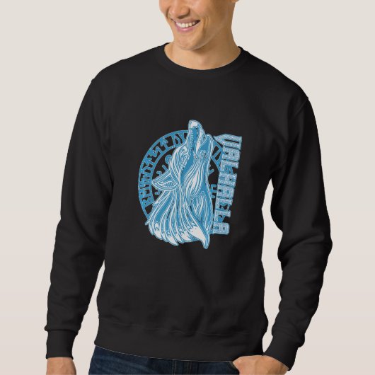 Valhalla Wolf Mask Odin Runes Norse Compass Viking スウェットシャツ (正面)