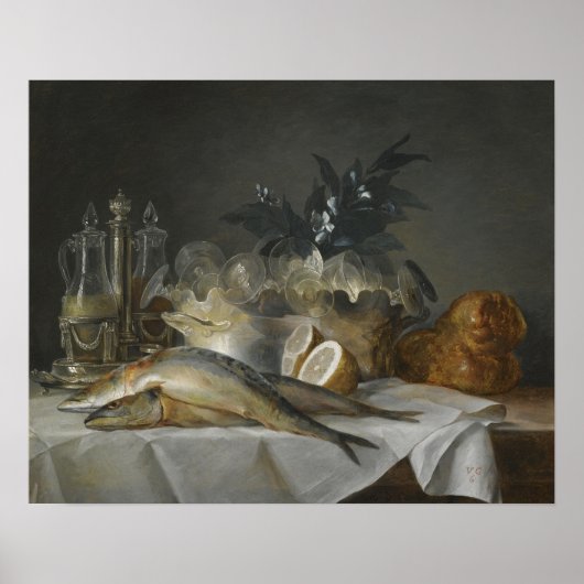 Vallayer-Coster - Still Life With Mackerel, Bread ポスター (正面)