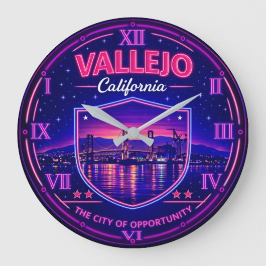 Vallejo California Waterfront Bridge ラージ壁時計 (正面)