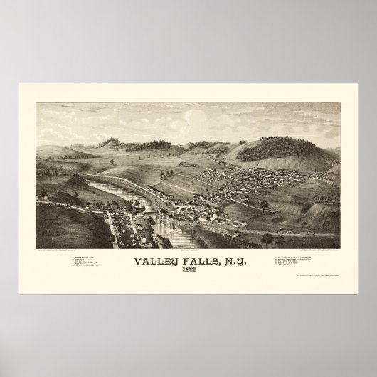 Valley Falls, NY パノラマ地図 - 1887 ポスター (正面)