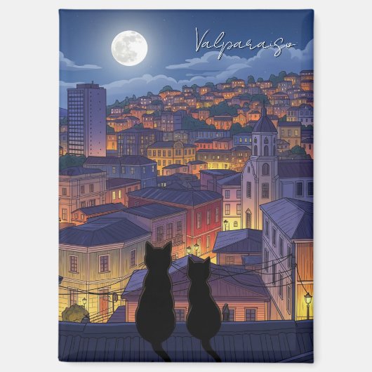 Valparaiso Chile cats at Night マグネット (正面)