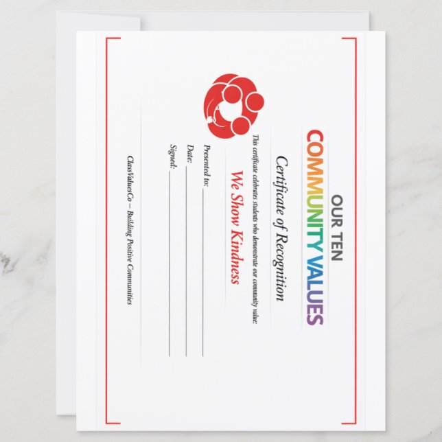 Value Inclusion Certificate 8.5x11 Paper Sheet  (正面)
