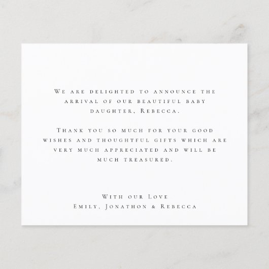 Value Photo Script Thank You Birth Announcement チラシ (裏面)