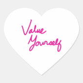 Value Yourself Positive Message for Self-care ハートシール (正面)