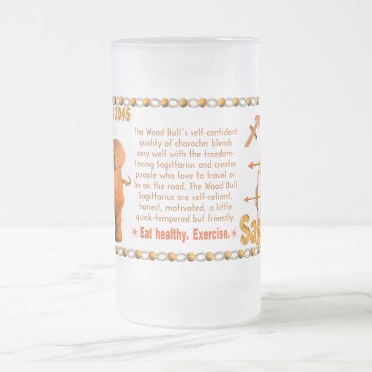 Valxartの1985年の(占星術の)十二宮図の木製の雄牛の生まれる射手座 フロストグラスビールジョッキ (中央)