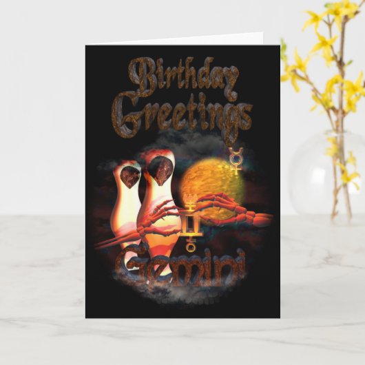 Valxart著ジェミニ(占星術の)十二宮図の誕生日の挨拶 カード (黄色い花)