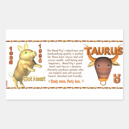 Valxart 1995 2055ウッドピグ〔占星術の〕十二宮図タウロス 長方形シール (正面)