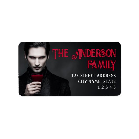 Vampire drinking blood Halloween return address ラベル (正面)