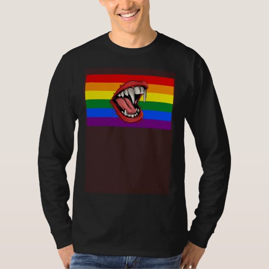 Vampire Fangs Teeth Gay Pride Flag Halloween Party Tシャツ (正面)