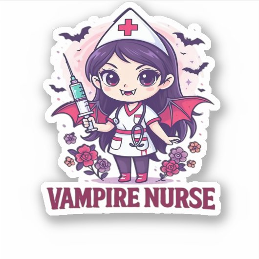 Vampire Nurse Shirt � Funny Halloween Medical Work シール (正面)