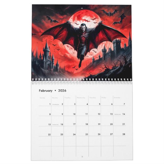Vampire Realms – Gothic Fantasy Art Calendar 2026 カレンダー (2月 2026)
