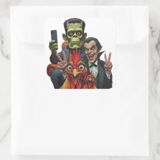 "Vampire Selfie" Chessy Chicken Selfies スクエアシール (バッグ)