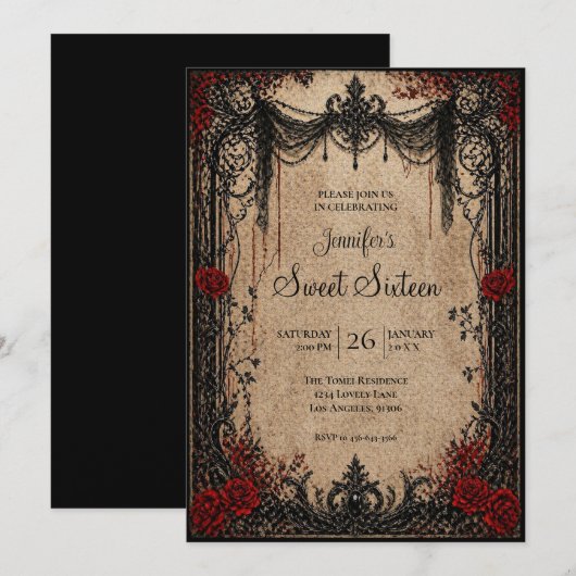 Vampire Vintage Gothic Sweet 16 招待状 (正面/裏面)