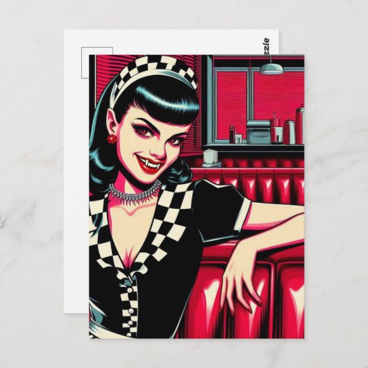 Vampire Waitress at the Retro Diner ポストカード (正面/裏面)