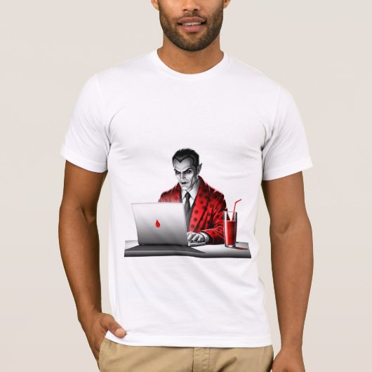 Vampire Working from Home - Funny Tech Horror Tシャツ (正面)