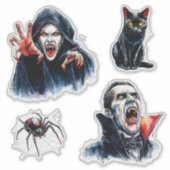 Vampiress and Vampire Halloween Gothic Cat Spider シール (正面)