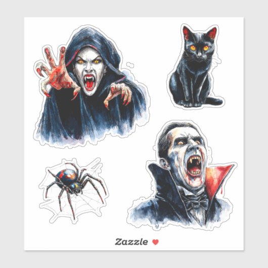 Vampiress and Vampire Halloween Gothic Cat Spider シール (シート)