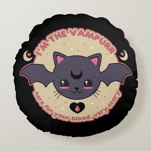 Vampurr Creepy Cute Halloween ラウンドクッション (正面)