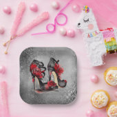 VampyストラッピーStilettos |レッドローズヒールグランジオン ペーパープレート (パーティー)