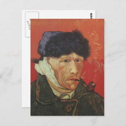 VANゴッホ – 耳とパイプがリンクされたセルフポートレート ポストカード (正面/裏面)