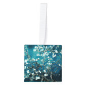 Van Gogh Almond Blossoms Dark Teal キューブオーナメント (正面)