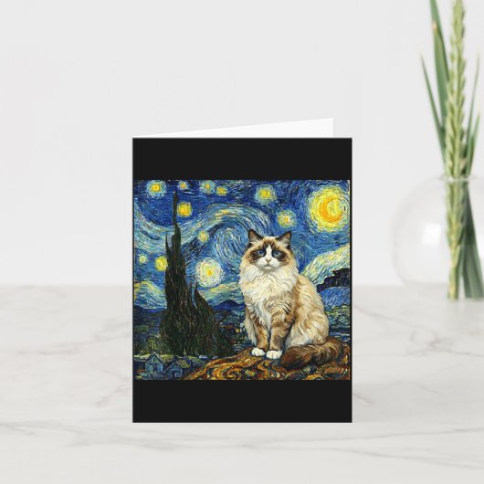 Van Gogh Art Starry Night - Funny Ragdoll Cat Arti カード (正面)