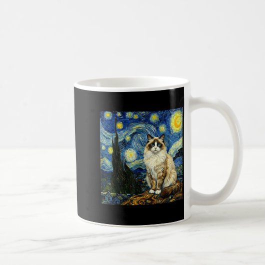 Van Gogh Art Starry Night - Funny Ragdoll Cat Arti コーヒーマグカップ (右)