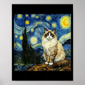 Van Gogh Art Starry Night - Funny Ragdoll Cat Arti ポスター (正面)