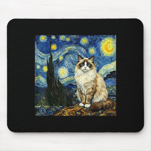 Van Gogh Art Starry Night - Funny Ragdoll Cat Arti マウスパッド (正面)