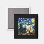 Van Gogh Art Starry Night - Funny Ragdoll Cat Arti マグネット (正面/裏面)