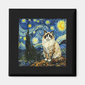 Van Gogh Art Starry Night - Funny Ragdoll Cat Arti マグネット (正面)