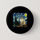 Van Gogh Art Starry Night - Funny Ragdoll Cat Arti 缶バッジ (正面)