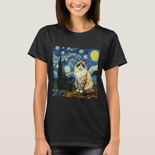 Van Gogh Art Starry Night - Funny Ragdoll Cat Arti Tシャツ (正面)