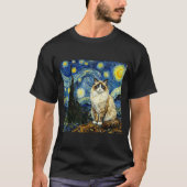 Van Gogh Art Starry Night - Funny Ragdoll Cat Arti Tシャツ (正面)