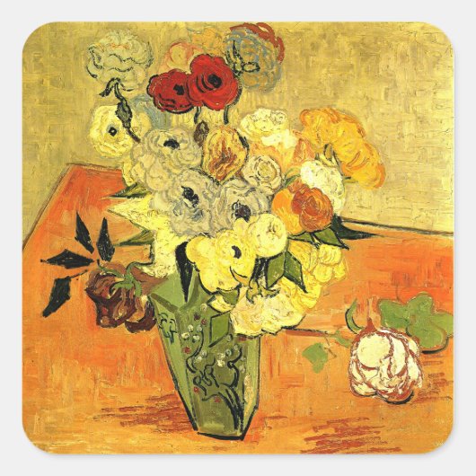 Van Gogh artwork, Japanese Vase with Roses, スクエアシール (正面)