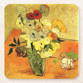 Van Gogh artwork, Japanese Vase with Roses, スクエアペーパーコースター (正面)