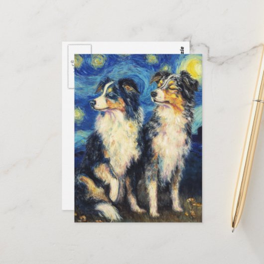 Van Gogh Border Collies ポストカード (正面/裏面インサイチュ)