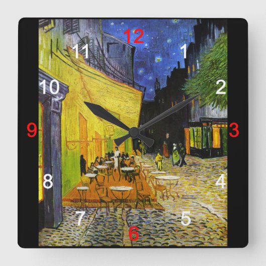 Van Gogh , “Cafe Terrace at Night” スクエア壁時計 (正面)