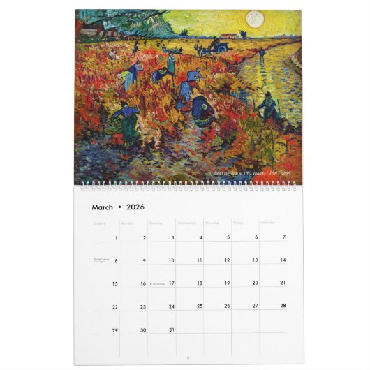 Van Gogh Calendar 2026- Impressionism カレンダー (3月 2026)