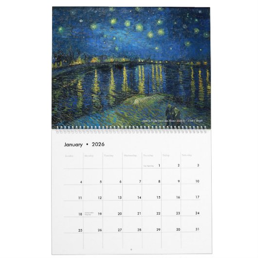 Van Gogh Calendar 2026- Impressionism カレンダー (1月 2026)