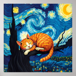 van Gogh Cat Art ポスター